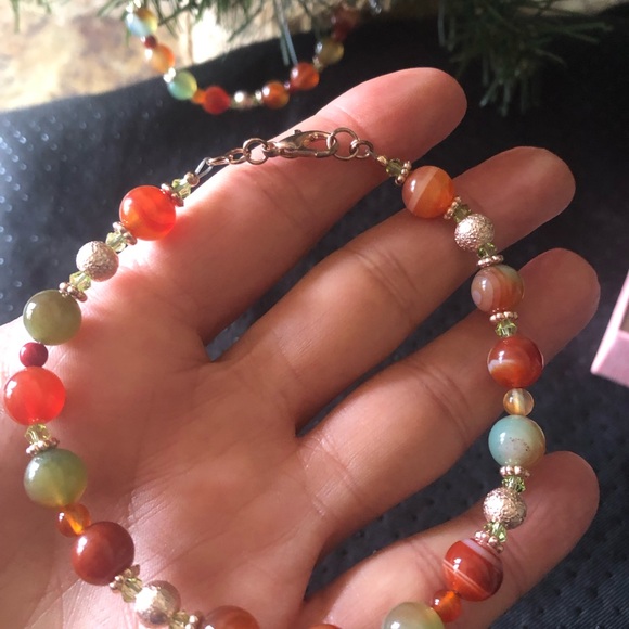 Natural Multicolored Agate Bead Necklace Earrings Bracelet 3 p - Picture 8 of 8